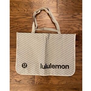 Lululemon Reusable Tote Bag Large Tan Cream Monogram Logo Shopping Gym Shopper